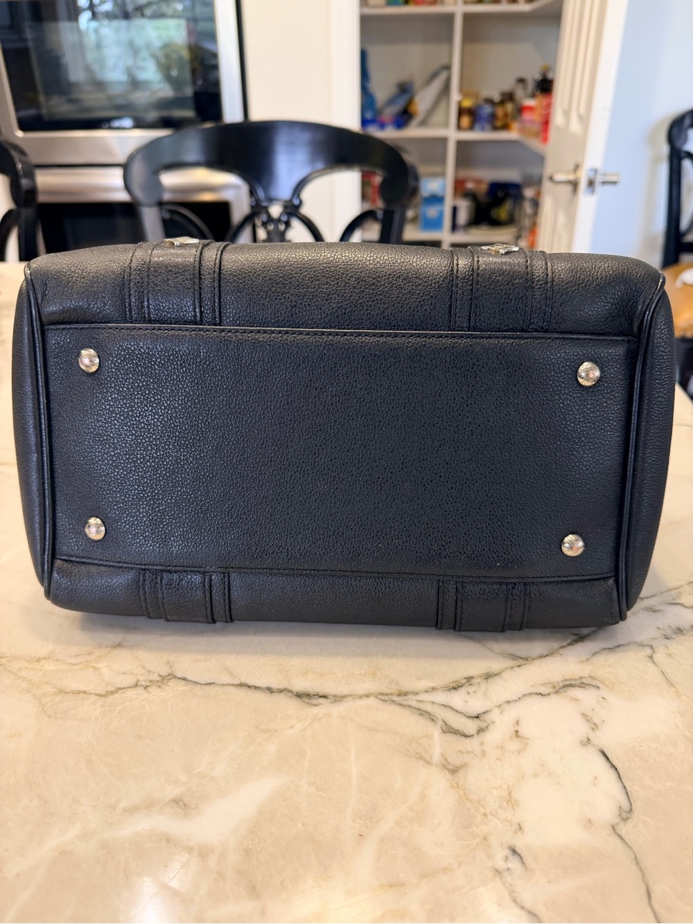 MCM Black Leather Duffel Satchel with Silver Hardware - Picture 10 of 10